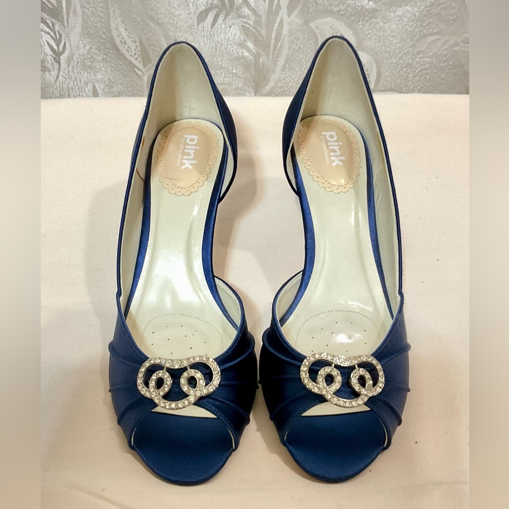 PINK Paradox-London Satin Blue Peep Toe Heels